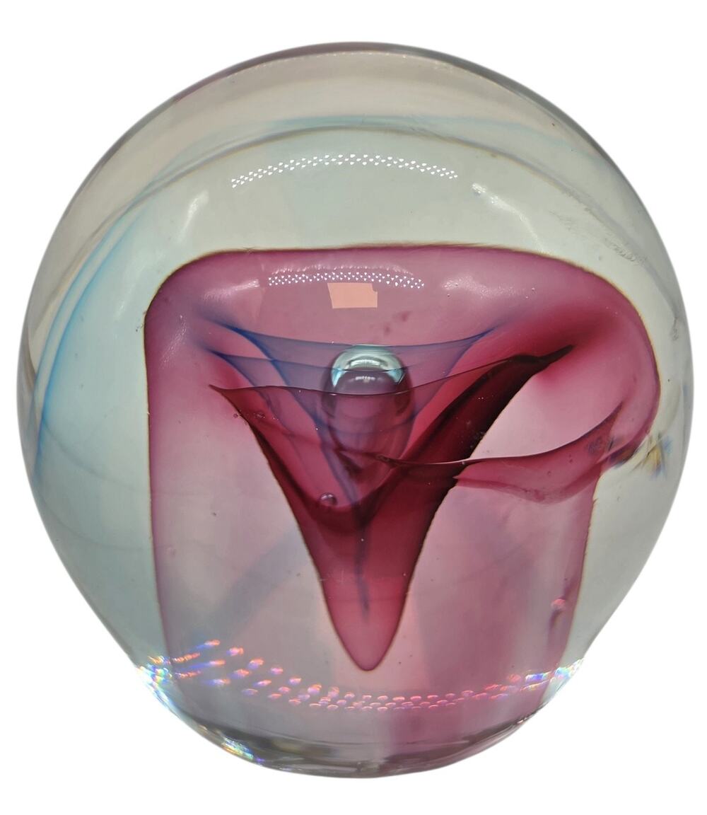 BLUE AND PINK BUBBLE FOUNTAIN ART GLASS PAPERWEIGHT